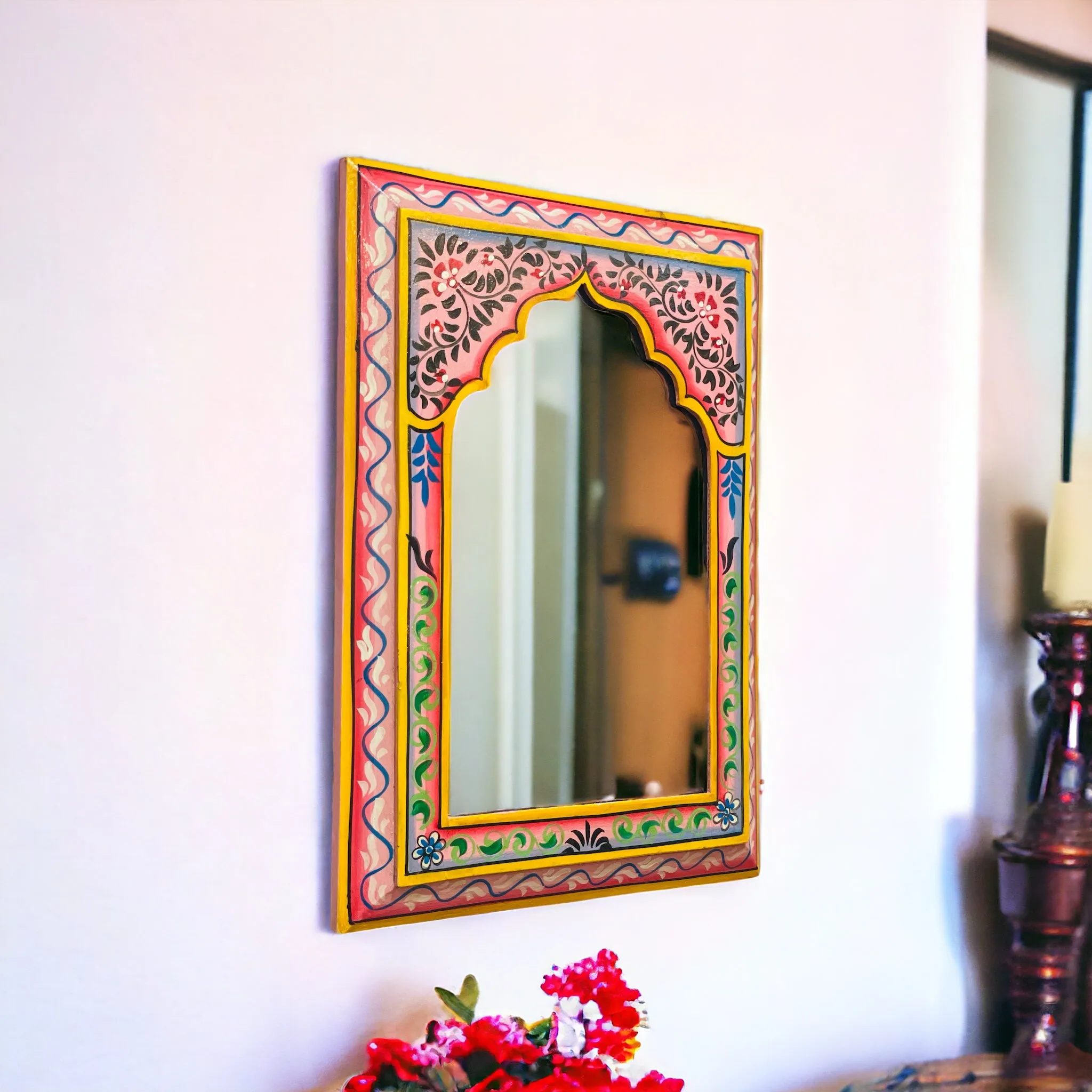 Brushed Beauty: Handpainted 25x35cm Mirror