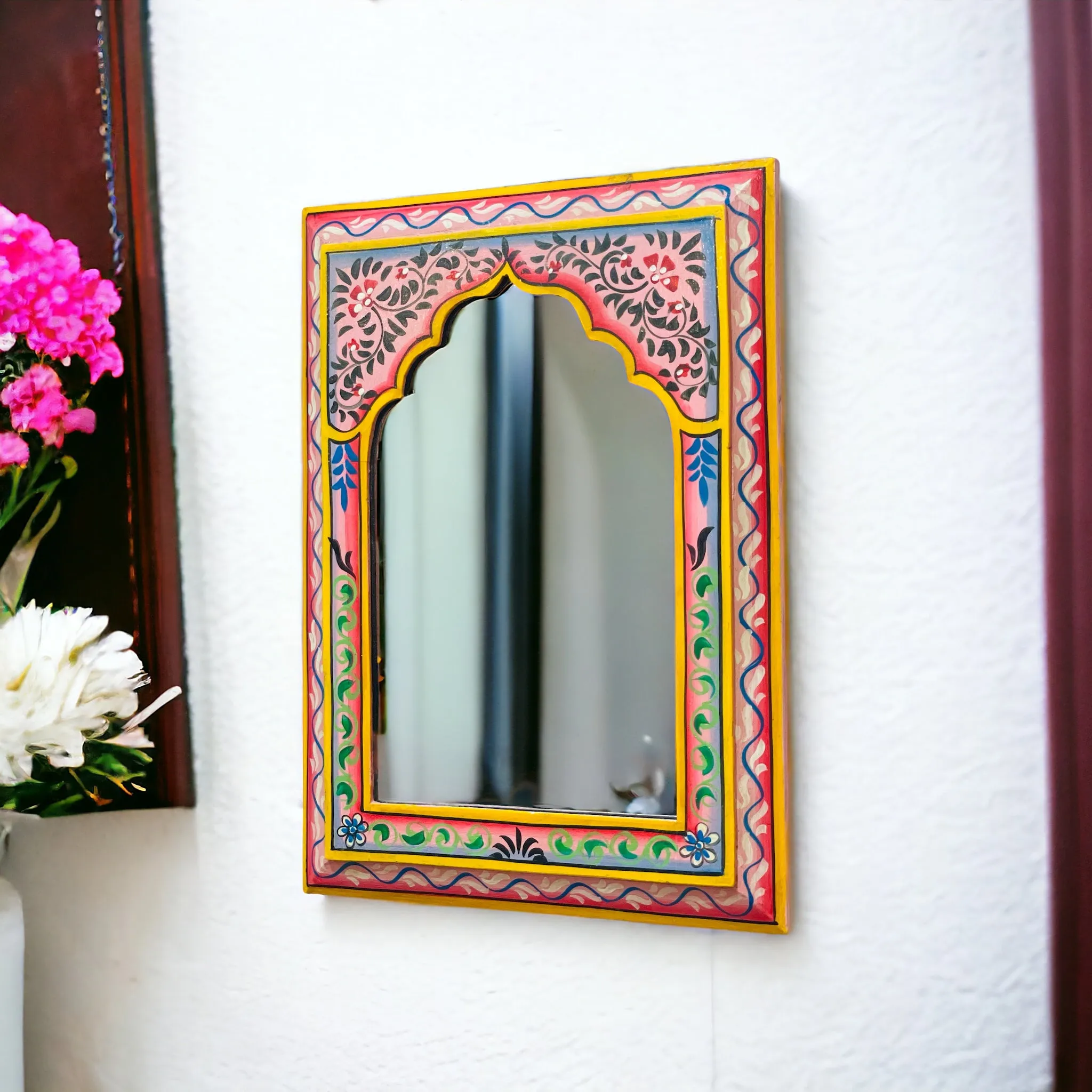 Brushed Beauty: Handpainted 25x35cm Mirror