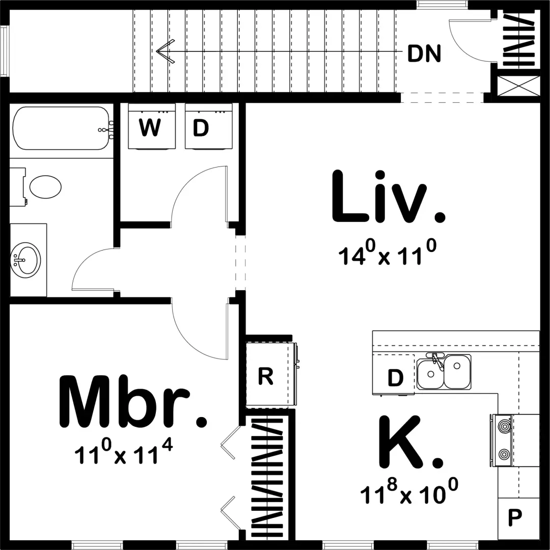 Efficient 689 Sq Ft Garage Apartment with 1 Bedroom