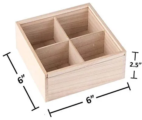 Four Sectional Wooden Box 8 Pack 6"x6"x2.5"