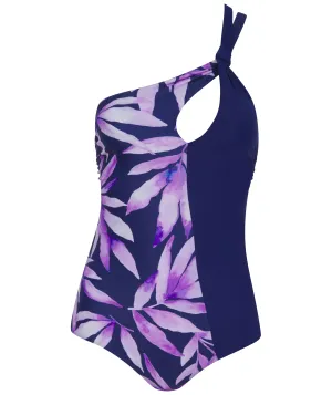 HALO Portinax Swimsuit In Watercolour Purple Leaf & Navy