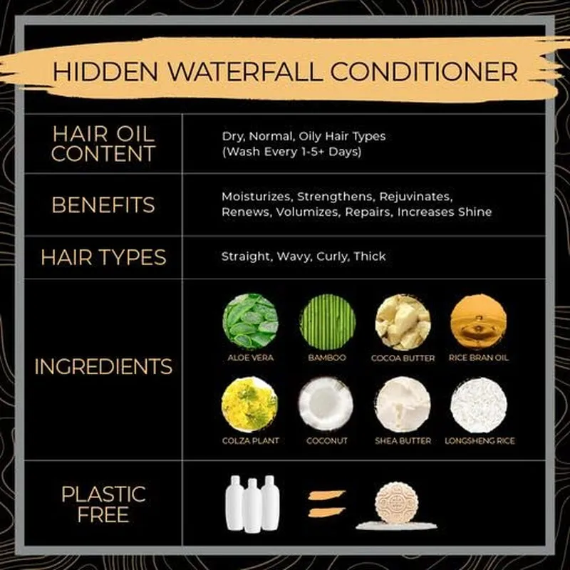 Hidden Waterfall Shampoo and Conditioner Bar Set Made with Rice Water - Handcrafted Sulfate Free Shampoo and Conditioner