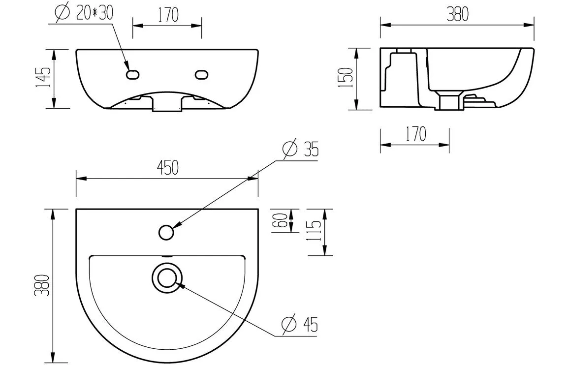 Naburn 450mm Cloakroom Basin and Matt Black Bottle Trap