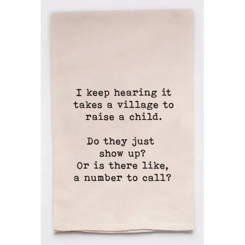 Parenting Humor: Natural Cotton Tea Towel - 'Village Recruitment Inquiries