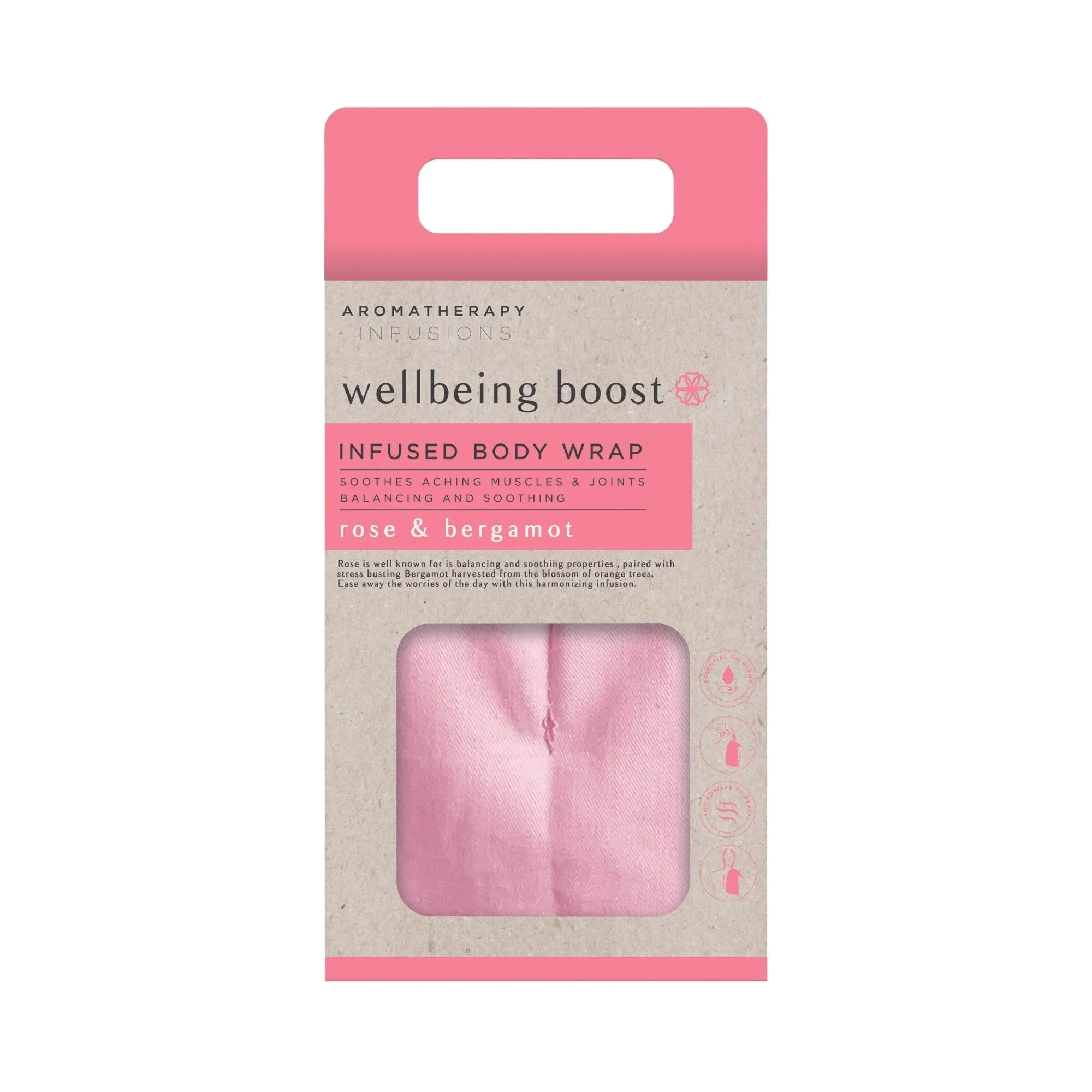 Pastel Pink Wellbeing Boost Infused with Rose & Bergamot Soothing Microwavable Body Wrap