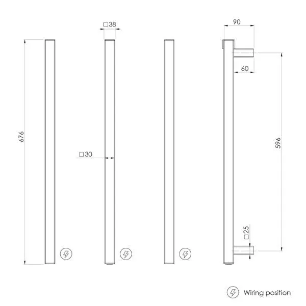 Phoenix Heated Triple Towel Rail Square 600mm - Chrome