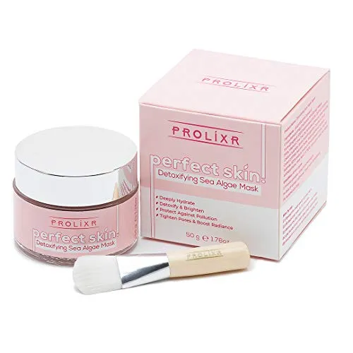 Prolixr - Detoxifying Sea Algae Full Face Mask |Pore Minimizer & Pore Cleaner with Face Mask Brush Applicator | Face mask for glowing skin | Face mask for men & women | 50g