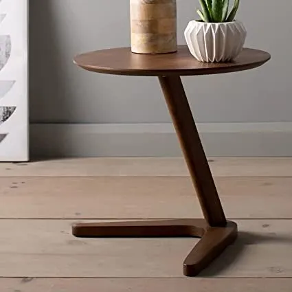 RESHUZ Wooden Round L Shape Laptop Table Antique Modern Design End, Coffee Table Modern Minimalist Side Table for Living Room, Balcony and for Tea and Coffee Serve Office Site Table