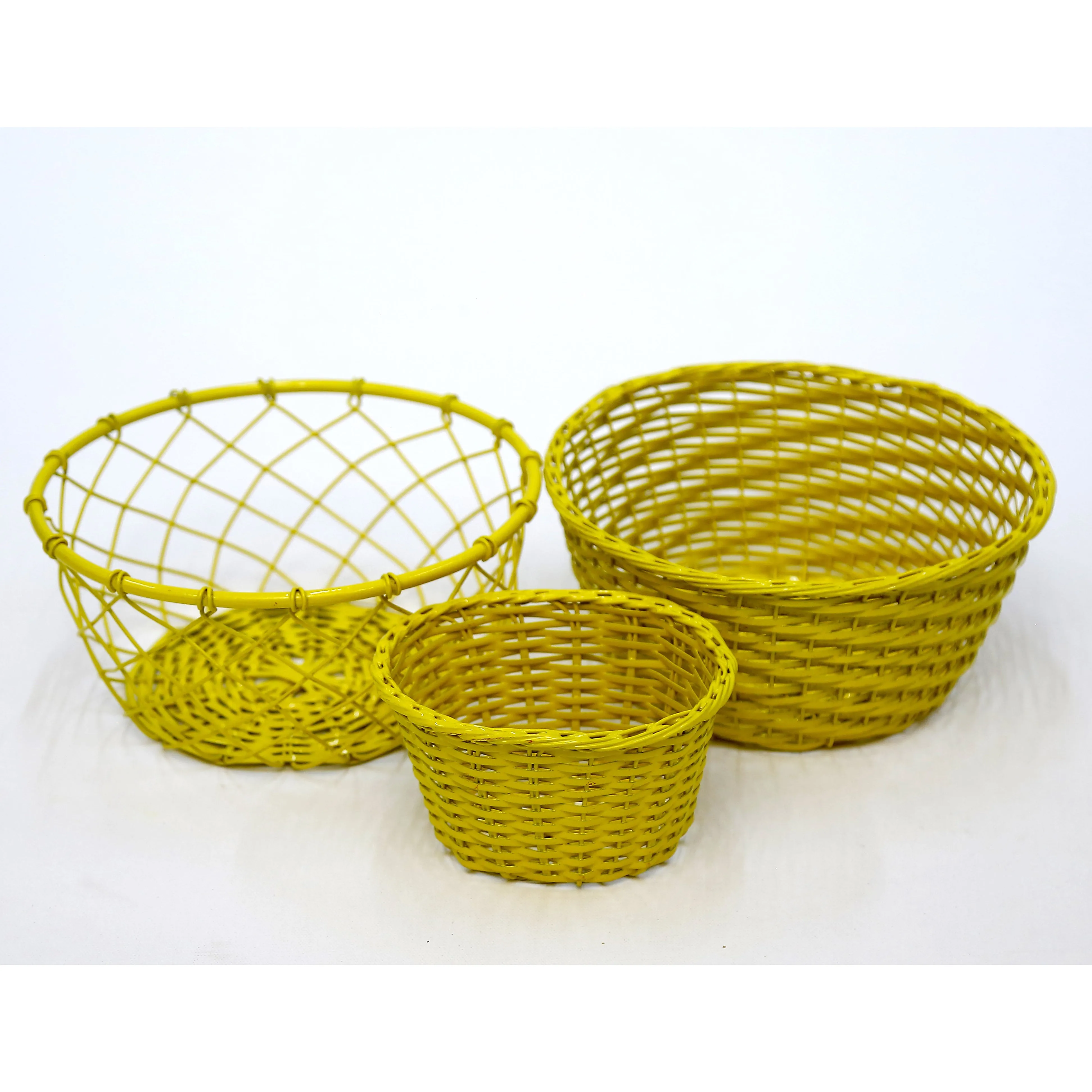 (Set of 3) Yellow Coloured Fruit Crate Metallic Tray Set