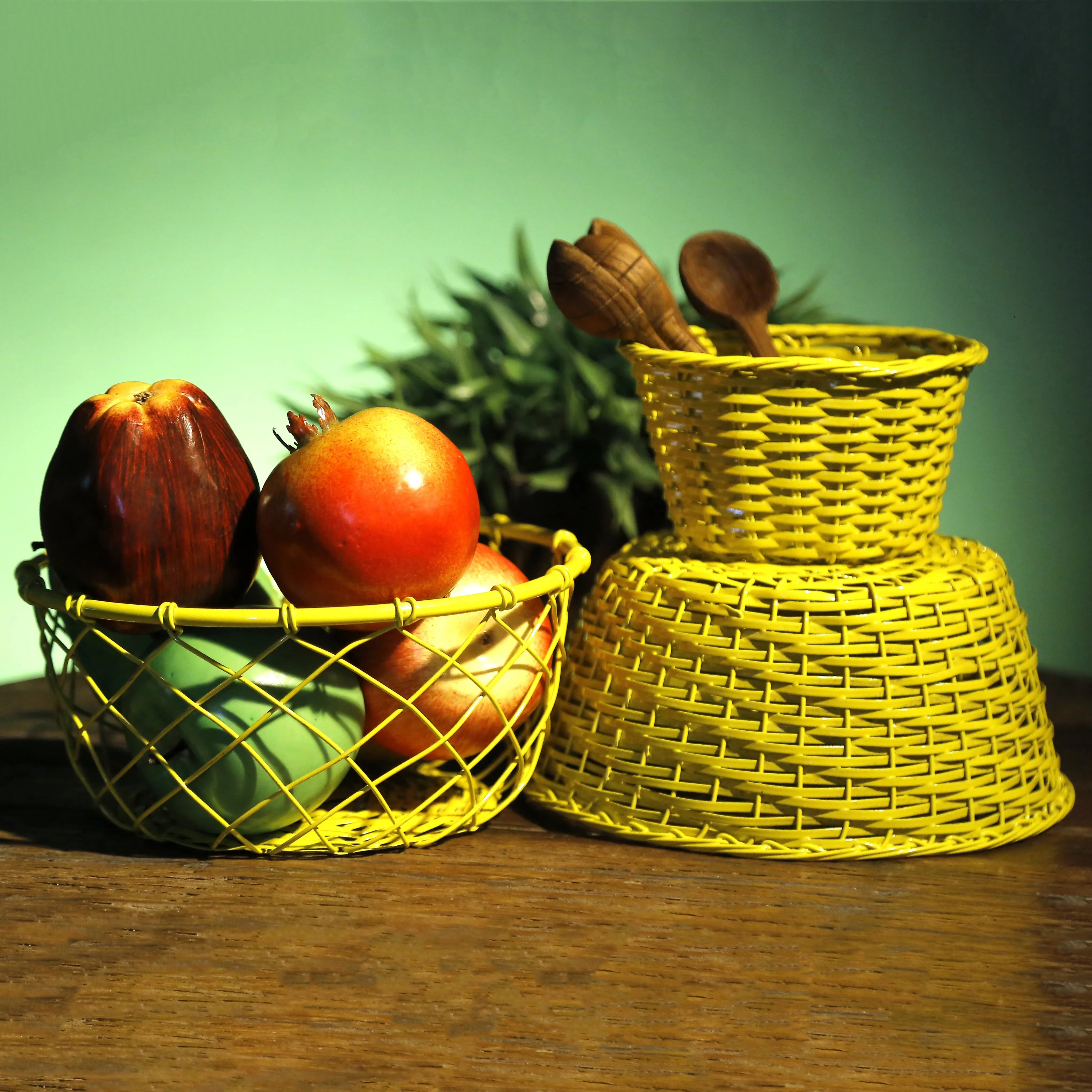 (Set of 3) Yellow Coloured Fruit Crate Metallic Tray Set